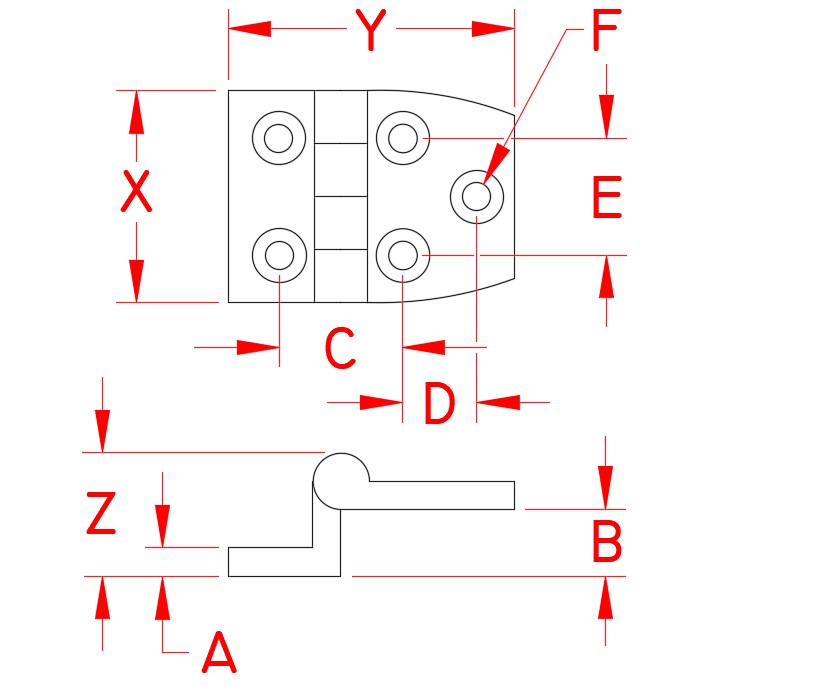 Stainless Steel Heavy Duty Door Hinge - Offset, S3823-1000, Line Drawing